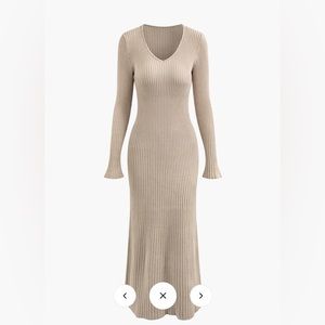 MICAS V-neck Bell Sleeve Rib Knit Maxi Dress
